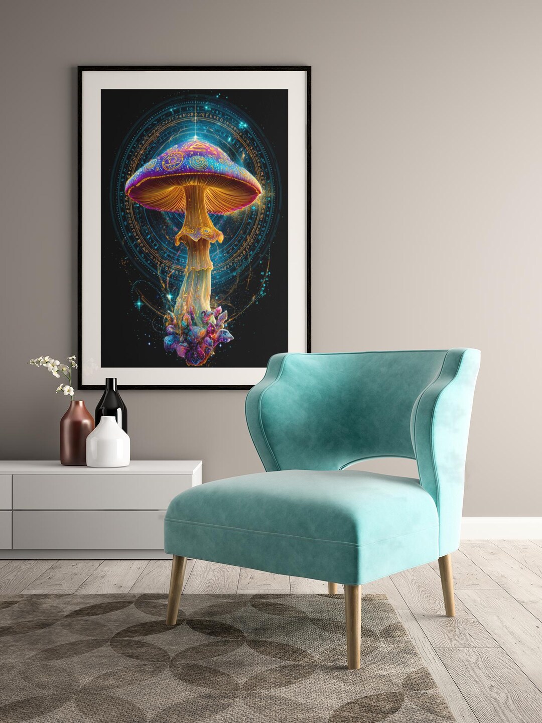 Psychedelic Art Print, Trippy Mushroom Art, Hippie Wall Art, Mushroom ...