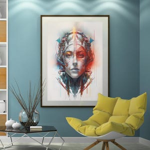 Futuristic Portrait Print | Abstract Portrait Art | Cyberpunk Prints | Spiritual Wall Art | Trippy Paintings | Vibrant Sci-Fi Art
