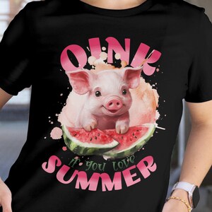 Oink If You Love Summer Vibes Piggy with a Watermelon Tshirt on Black or Navy, Gift for Animal Pigglet Enthusiasts, Funny Animal Gag Gifts