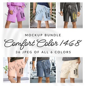 Comfort Colors 1468 Sweat Shorts Mockup Bundle, Unisex Garment-Dyed Lightweight Fleece Sweat Shorts 36 jpeg PLUS Size chart and Color chart