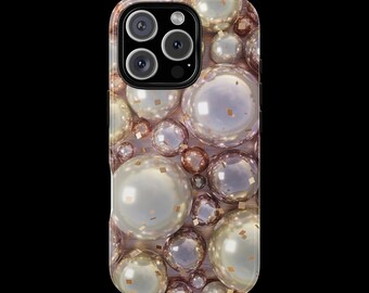 RoseGold Pearls Beads 3D Phone Case, Juicy and Vibrant Design, Gift, for iPhone 16 15 14 13, Pixel 8, Samsung Galaxy S25, S24, S23