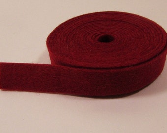 Felt Ribbon, 2 Yards Long, 1/2" Wide, 1mm Thick, 100% Merino Wool, Crimson