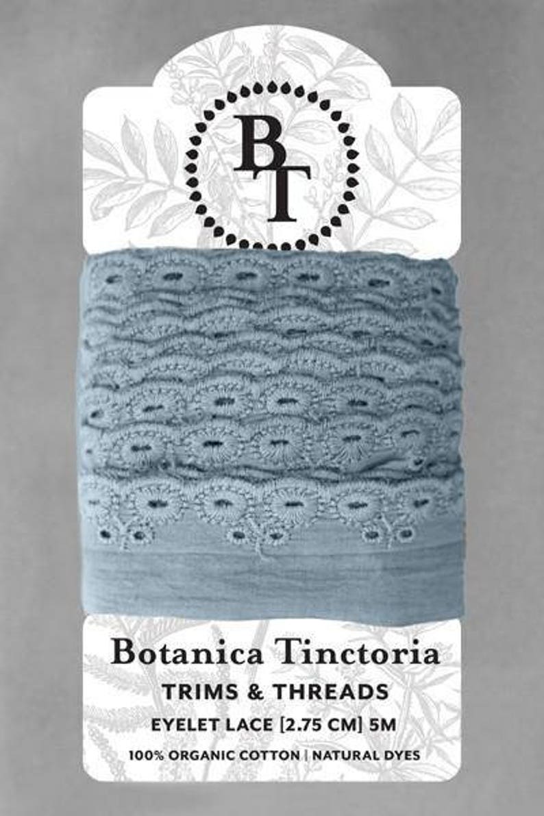 Naturally Dyed Organic Cotton Lace Light Indigo *sold by the 5m card* 2.75cm wide