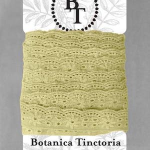 Renda de algodão orgânico tingido naturalmente, 25mm de largura - Verde Folha *vendida em cartão de 5m*