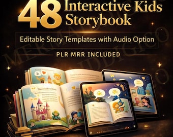 Interactive Kids Storybook Canva Templates with Audio – 48 Editable Story Templates for Children PLR MRR Printable Digital Story Book Bundle