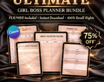 Ultimate Girl Boss Planner 200+ Pages | Digital Business Planner | PLR MRR Included | Budget, Habit & Finance Tracker | Instant Download