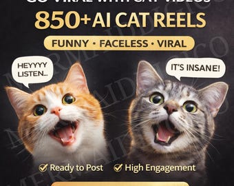 Lot de bobines virales pour chat IA | + de 850 vidéos de chat drôle qui parle | Contenu TikTok et short sans visage | Pack DPP MRR prêt à poster