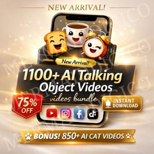 Plus de 1 100 vidéos d'objets parlants IA | Pack de rouleaux modifiables Viral Canva PLR MRR | Contenu sans visage sur les réseaux sociaux pour les courts métrages YouTube et TikTok