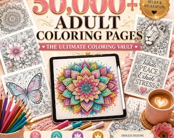 Pacchetto di oltre 50.000 pagine da colorare per adulti, collezione di mandala da colorare, pagine antistress stampabili, arte per la consapevolezza, diritti PLR MRR
