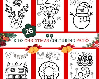 A to Z Christmas Coloring Pages for Kids | Alphabet Christmas Activity Printable | Educational Holiday Coloring Book | PDF Digital Download