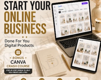 Beginner Digital Product Business Kit | Done For You Canva Templates & eBooks | Start an Online Side Hustle | Passive Income Starter Pack