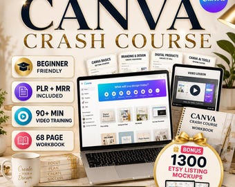 Canva Crash Course PLR MRR, Canva Training for Beginners, Learn Canva Step By Step,  Resell Rights Course, Digital Product Business Guide