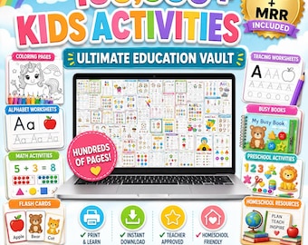 100,000+ Kids Activities Bundle, Worksheets, Coloring Pages, Busy Books, Homeschool Printables, PLR MRR Rights