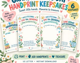 Grandparents Day Handprint Craft Printable, Grandma Grandpa Keepsake, Kids Handprint Art, Grandparent Gift, Interview Activity