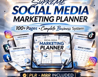 Supreme Social Media Marketing-Planer (100+ Seiten) | PLR MRR Wiederverkaufsrechte | Inhalt & Strategie Arbeitsbuch | Digitaler Marketing Planer