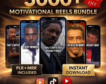 3000+ Motivational Reels Bundle PLR MRR | Viral Faceless Content für Instagram TikTok YouTube Shorts | Reselling Bereit Digitales Produkt
