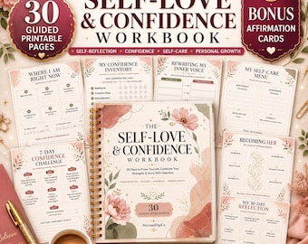 Self Love Workbook Printable, Confidence Journal, Self Care Planner, Personal Growth Worksheets, Self Reflection Journal, 30 Day Challenge