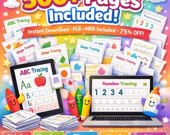 500+ Ablaufverfolgungs-Arbeitsblätter für Kinder | Alphabet, Zahlen, Formen, Linien, Muster | Handschrift Praxis | Spurenfarbe Vorschul-Bundle PLR MRR