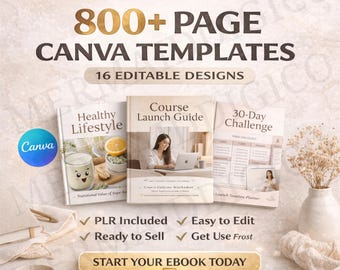 16 Canva Ebook Templates Bundle | 800+ Pages Editable PLR Templates | Create & Sell eBooks Fast | Workbook, Course and Cookbook Designs