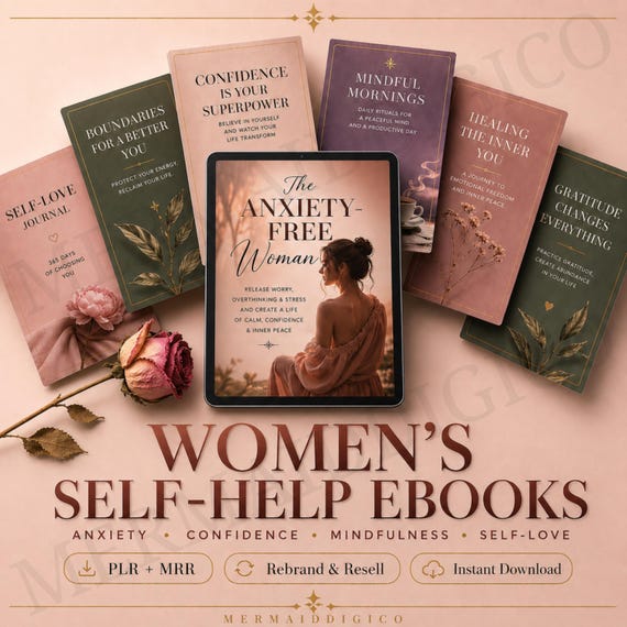 Women's Self-Help Ebooks PLR MRR Bundle | Mental Health Anxiety Mindset Confidence | Feminine Wellness Digital Products | Instant Download