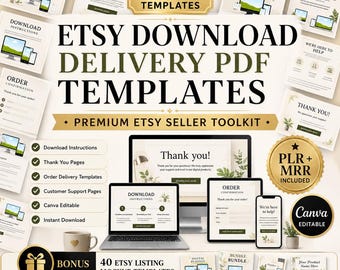 50 Email Delivery Templates Canva | Digital Product Thank You Email | Etsy Seller Order Confirmation Template | Small Business Bundle