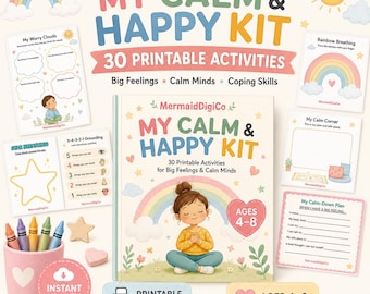 Kids Calm Down Activities Printable, Feelings & Emotions Worksheets, Coping Skills, Mindfulness Calm Corner Activities, Digital Download