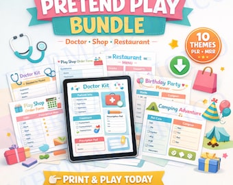 Lot de 10 jeux à faire semblant imprimables pour enfants | Pizzeria Crème glacée Dentiste Tea Party Épicerie | Jeu dramatique pour tout-petits préscolaire