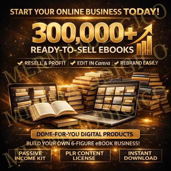 Start a Digital Product Business Instantly | 300,000+ PLR eBooks Bundle | Resell & Rebrand Content Library | Passive Income Starter Kit