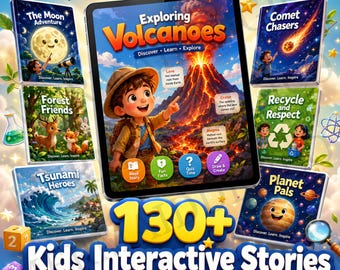 130+ Kids Interactive Stories Canva Editable, Science Nature Space Ebooks PLR MRR, Children's Story book Bundle Digital Download