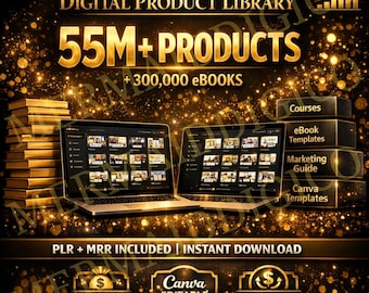 Bibliothèque de produits numériques personnalisés | + de 55 millions de livres numériques numériques + 300 000 ebooks à revendre | Cours, modèles Canva, contenu | Kit de revenus passifs pour vendeurs Etsy