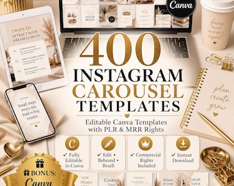 400 Canva Carousel Templates, Instagram Carousel Bundle, Editable Canva Templates, PLR MRR Included, Social Media Content Kit