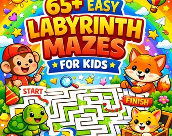 65+ Einfache Labyrinthe für Kinder | Druckbares Labyrinth Buch | Lustige Puzzle-Spiele für Kleinkinder & Vorschulkinder | Sofort PDF Download