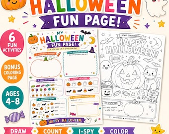 Halloween Activity Printable for Kids, Halloween Worksheet, Preschool Kindergarten PDF, Trick or Treat Activity, Halloween Coloring Page