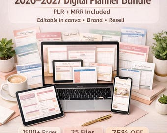 2026–2027 Digitale Planer-Vorlagen-Bundle | PLR & MRR Wiederverkaufsrechte | Canva Bearbeitbare Journale | DFY Digitale Produkte für Etsy
