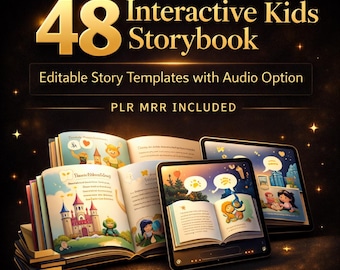 Interaktives Kinder Storybook Canva Vorlagen mit Audio - 48 bearbeitbare Storyvorlagen für Kinder PLR MRR druckbares digitales Storybuchpaket