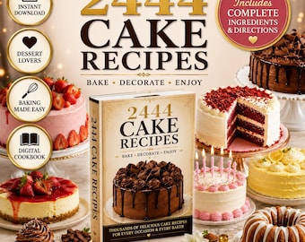 2444 Cake Recipes Cookbook PDF, Ultimate Baking Recipe Book, Cake Recipes Digital Download, Dessert Cookbook, Instant Download, PLR MRR