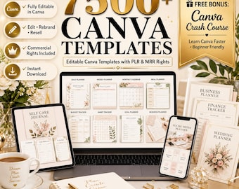7500+ Canva Templates Bundle, PLR & MRR, Editable Planners, Journals, Trackers and Business Templates, Instant Download