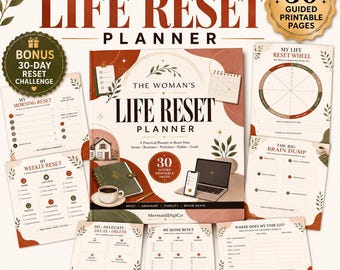 Life Reset Planner for Women, Self Care Planner, Weekly Reset, Routine Planner, Habit Tracker, Home Organization, 30 Day Challenge Printable