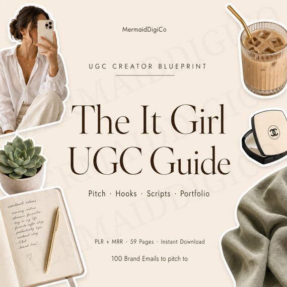 UGC Creator Guide | Beginner Playbook with MRR PLR | 100 Brand Emails | Pitch Templates | Hooks | Portfolio | Faceless Income | Canva Ebook