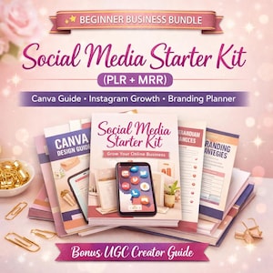Zakelijke bundel sociale media voor beginners | Canva-gids, Instagram-groei, brandingplanner, e-boek 'Bouw je merk op' | Handleiding voor contentmakers: UGC