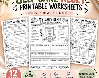Self Care Printable for Women, Daily Reset & Wellness Worksheets, Self Reflection Journal, Mental Health Worksheet, daily wellness check in