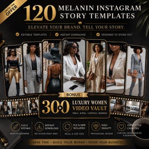 120 Melanin Instagram Story Templates | Editable Canva Bundle | Aesthetic Social Media Templates | Content Creator Kit