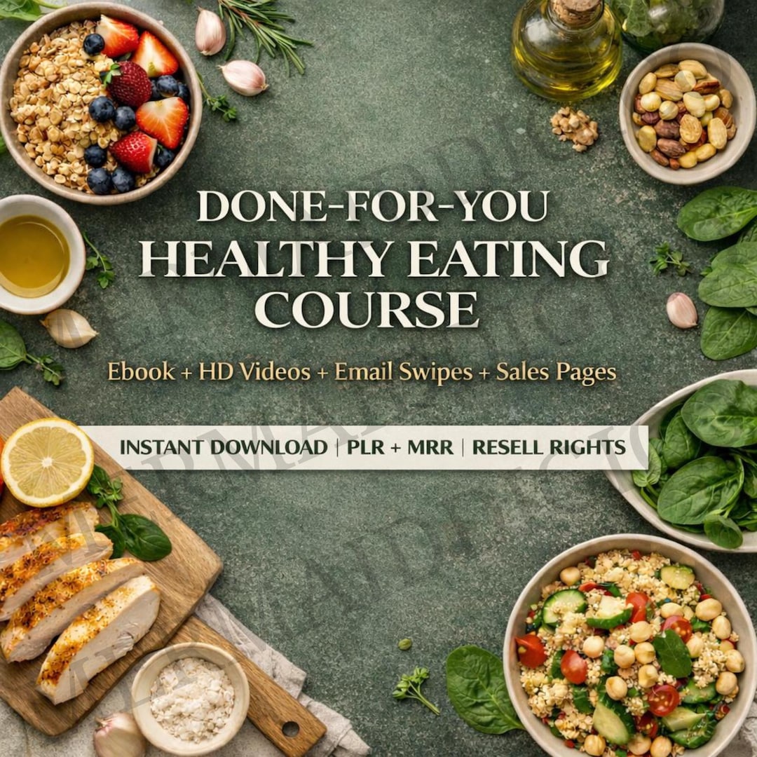 Healthy Eating Course Bundle, DFY Nutrition Course PLR MRR, Weight Loss Ebook + Video Trai
