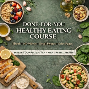 Healthy Eating Course Bundle | DFY Nutrition Course PLR MRR | Weight Loss Ebook + Video Training | Wellness Coach Kit image 1