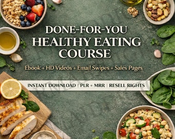 Gesunde Ernährung natürlich Bundle | DFY-Ernährungskurs PLR MRR | Abnehmen Ebook + Video Training | Wellness Coach Kit