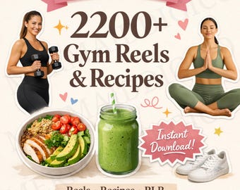 Fitness Content Empire Bundle | 2200+ Gym Reels, Workout Videos, 80,000 Fitness Recipes | PLR MRR Digital Product | Healthy Eating Course