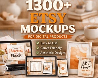1300+ Etsy Listing Mockup Vorlagen Bündel | Planer Journal Ebook Digitale Produkt Mockups | Canva Bearbeitbar | Etsy Shop Branding Kit
