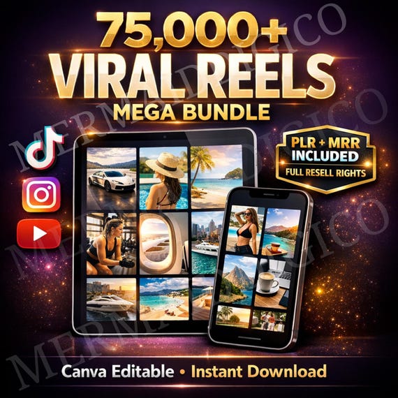 75,000+ Viral Reels Bundle PLR MRR | TikTok Instagram YouTube Shorts | Canva Editable Social Media Templates | Digital Download