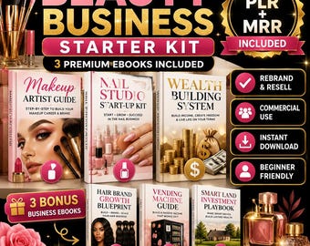 Beauty Business Starter Kit | 3 Premium eBooks + 3 Bonus Business Guides | PLR MRR Included | Beauty Entrepreneur Bundle | Instant Download