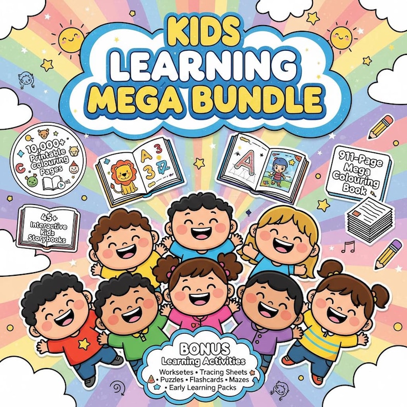 Kids Learning Mega Bundle, 45 Interactive Storybooks, 10,000 Coloring ...